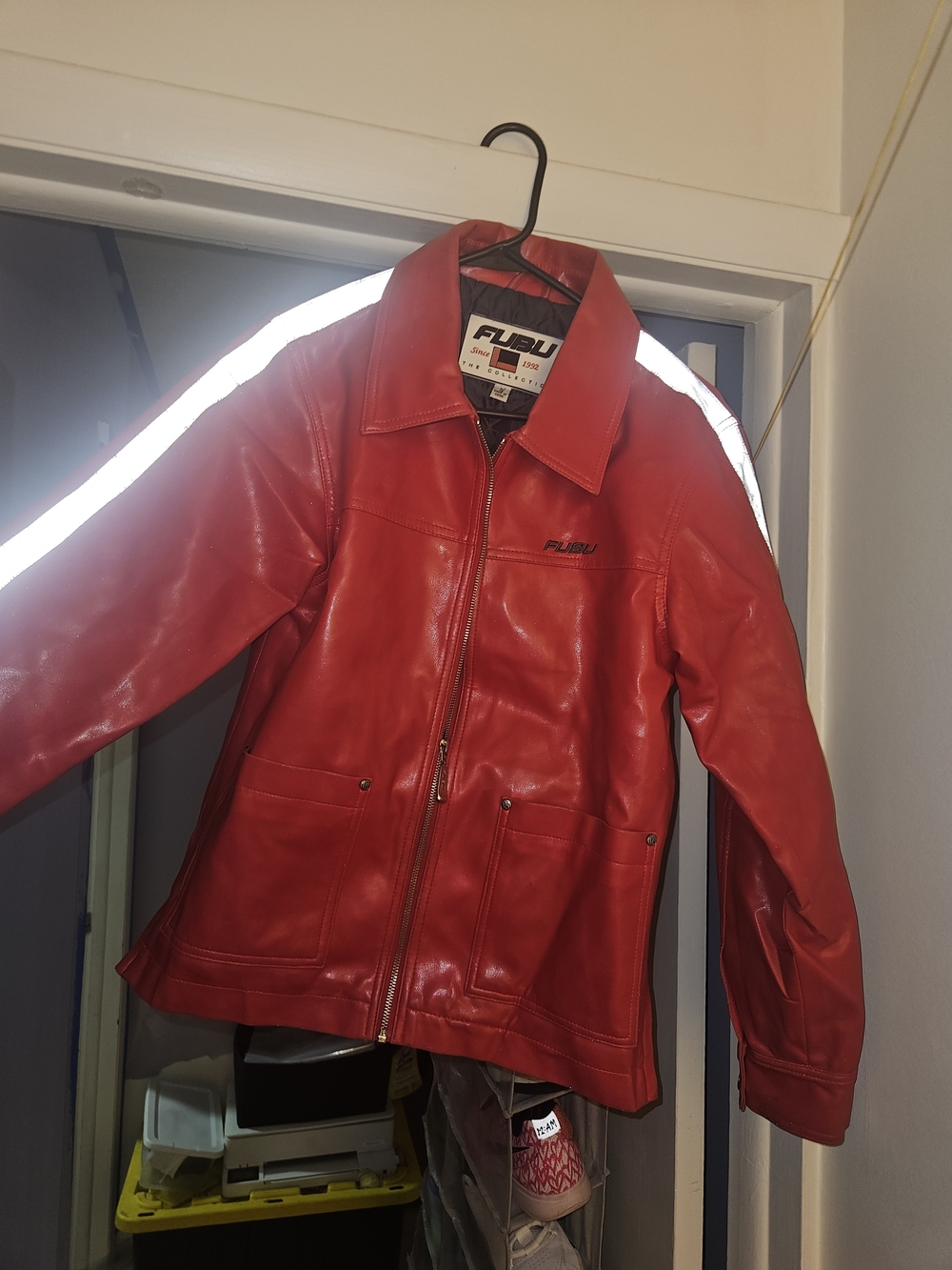 RARE! Vintage FUBU Men’s Red Leather Jacket - Classic Zip Front